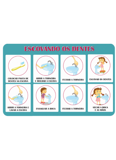 Adesivo Passo a Passo: Escovando os Dentes - MENINAS